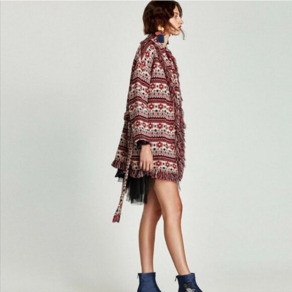 Zara Jacquard Fringe Aztec Print Jacket - Picture 5 of 11